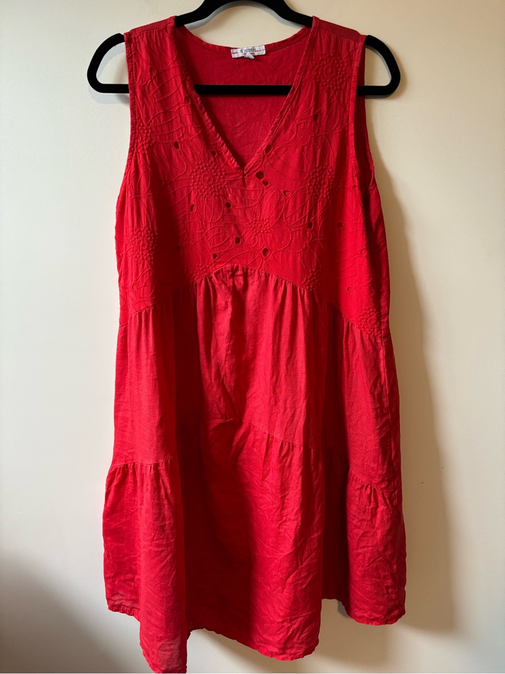 Rosemarine Red Eyelet V-Neck Women’s Linen Dress